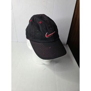 Nike Child Baseball Cap Black Red Contrast Stitching Embroidered Swoosh Hat